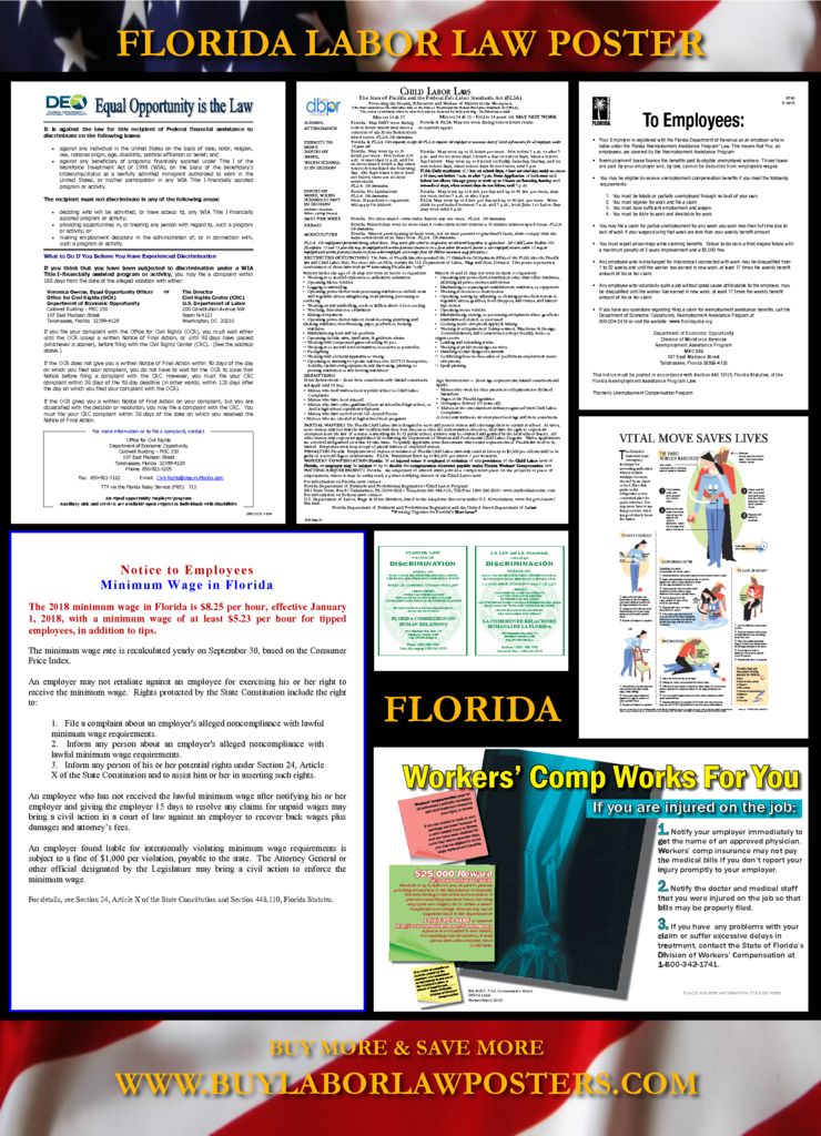 2018 Florida State Labor Law Poster 16 87 Free Shipping Buy Labor 